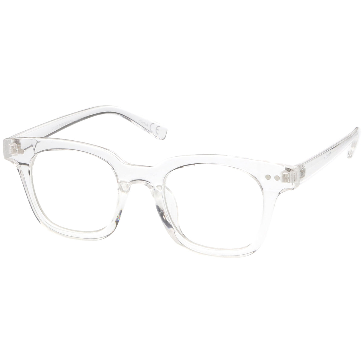 Modern Metal Rivets Square Clear Flat Lens Horn Rimmed Eyeglasses 46mm ...