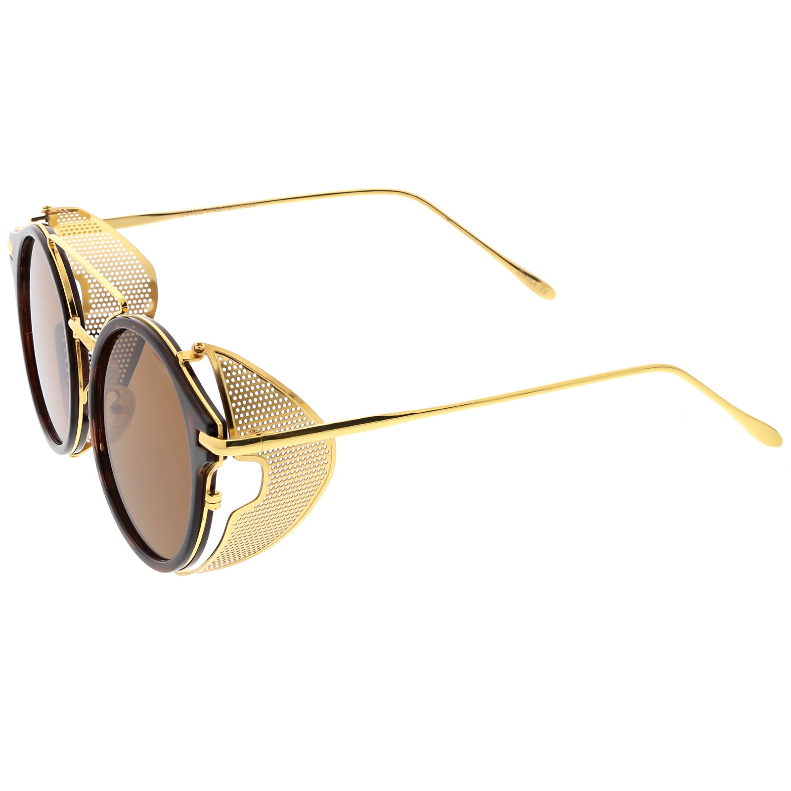 Retro Round Metal HD Polarized Punk Steampunk Sunglasses for Women Men,Vintage Sun Glasses, Bronze