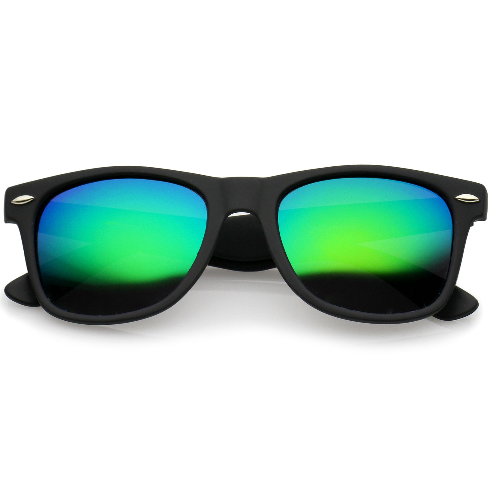 Rubberized Frame Mirror Polarized Lens Square Horn Rimmed Sunglasses 55mm, Black / Green Mirror Polarized