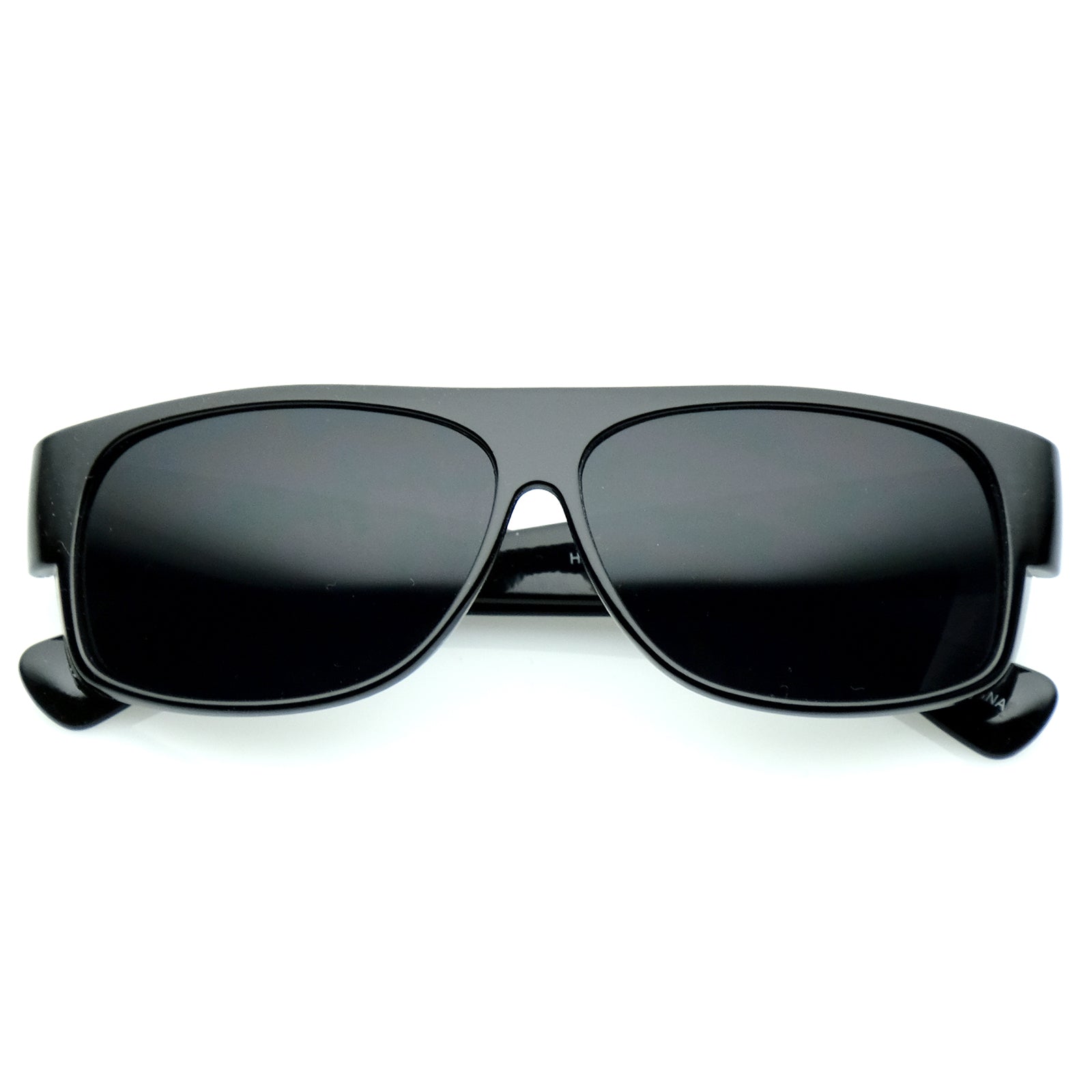 Bold Oversize Flat Top Wide Temple Super Dark Lens Rectangle Sunglasse 