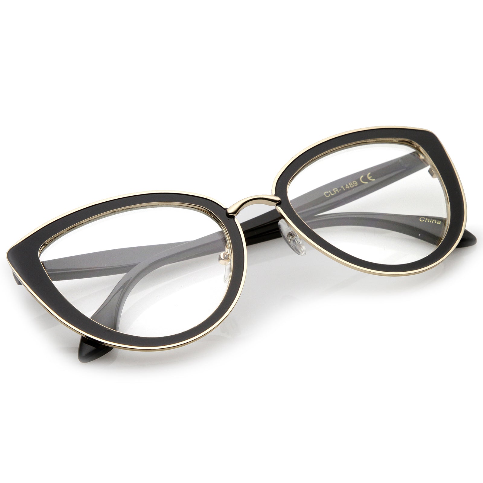 Women's High Sitting Temples Teardrop Clear Lens Cat Eye Glasses