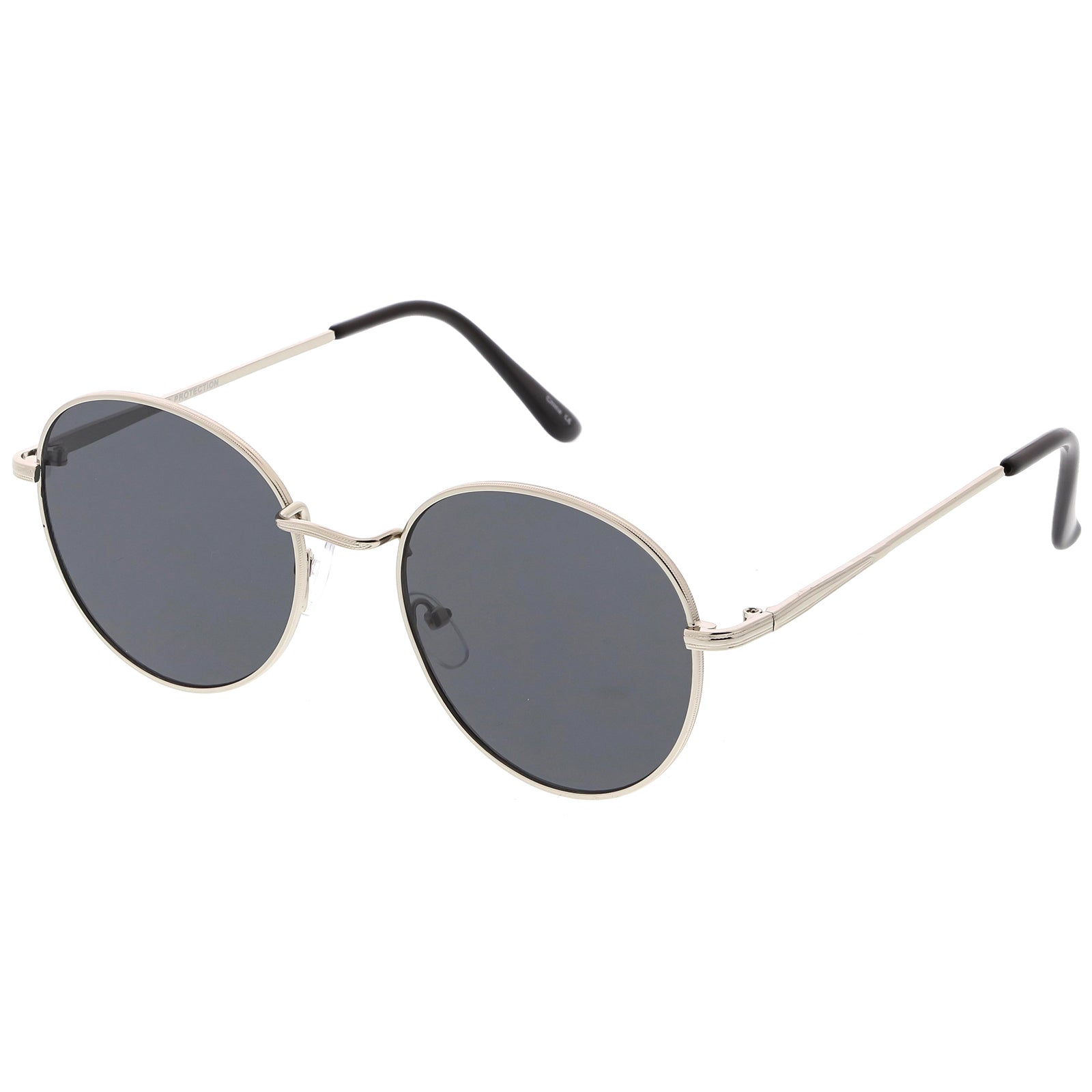 Classic Metal Round Sunglasses With Neutral Color Flat Lens 54mm