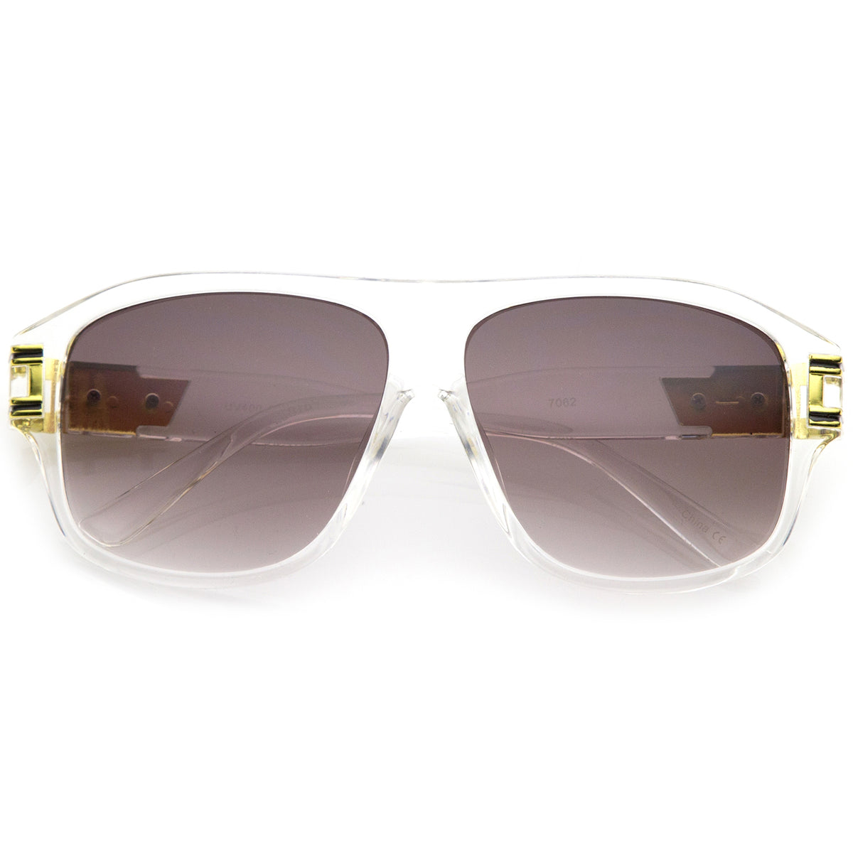 Oversize Flat Top Metal Accent Wide Temple Square Lens Aviator Sunglas ...