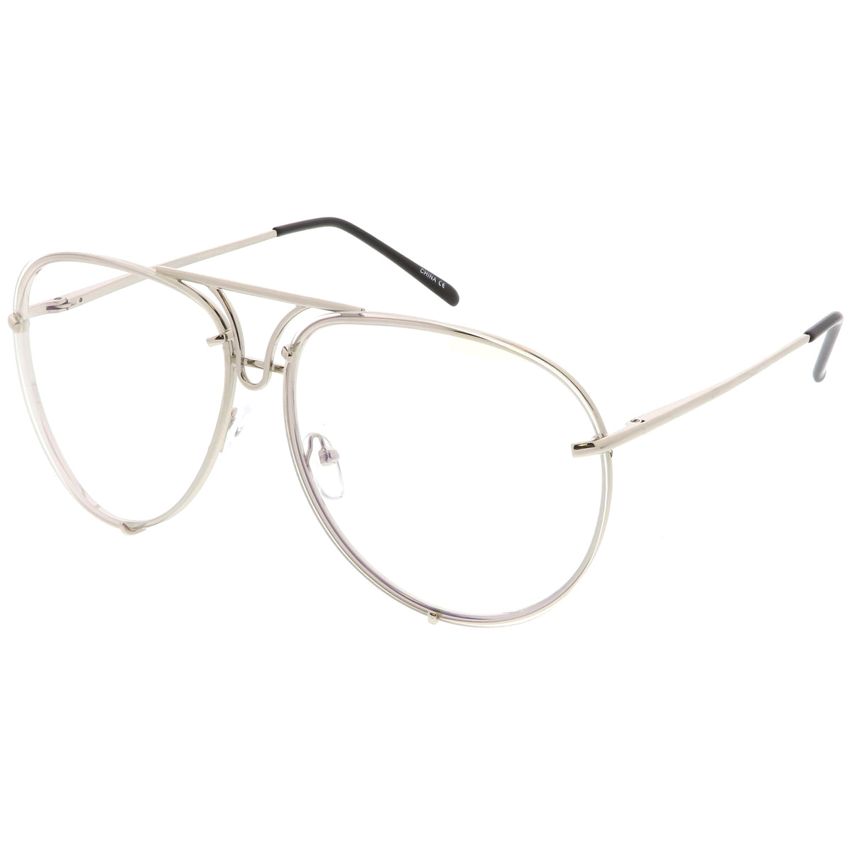 Oversize Rimless Aviator Glasses Unique Nose Piece Clear Lens 67mm ...