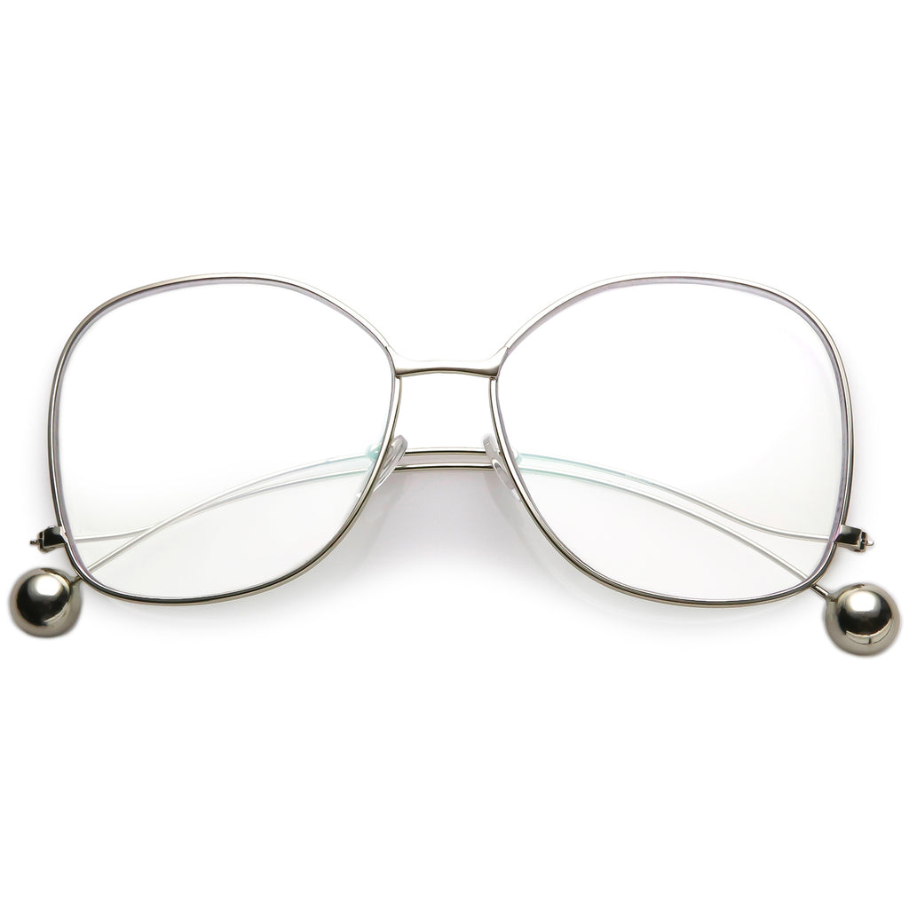 Oversize Butterfly Thin Curved Metal Arms Ball Accents Clear Flat Lens Glasses 63mm