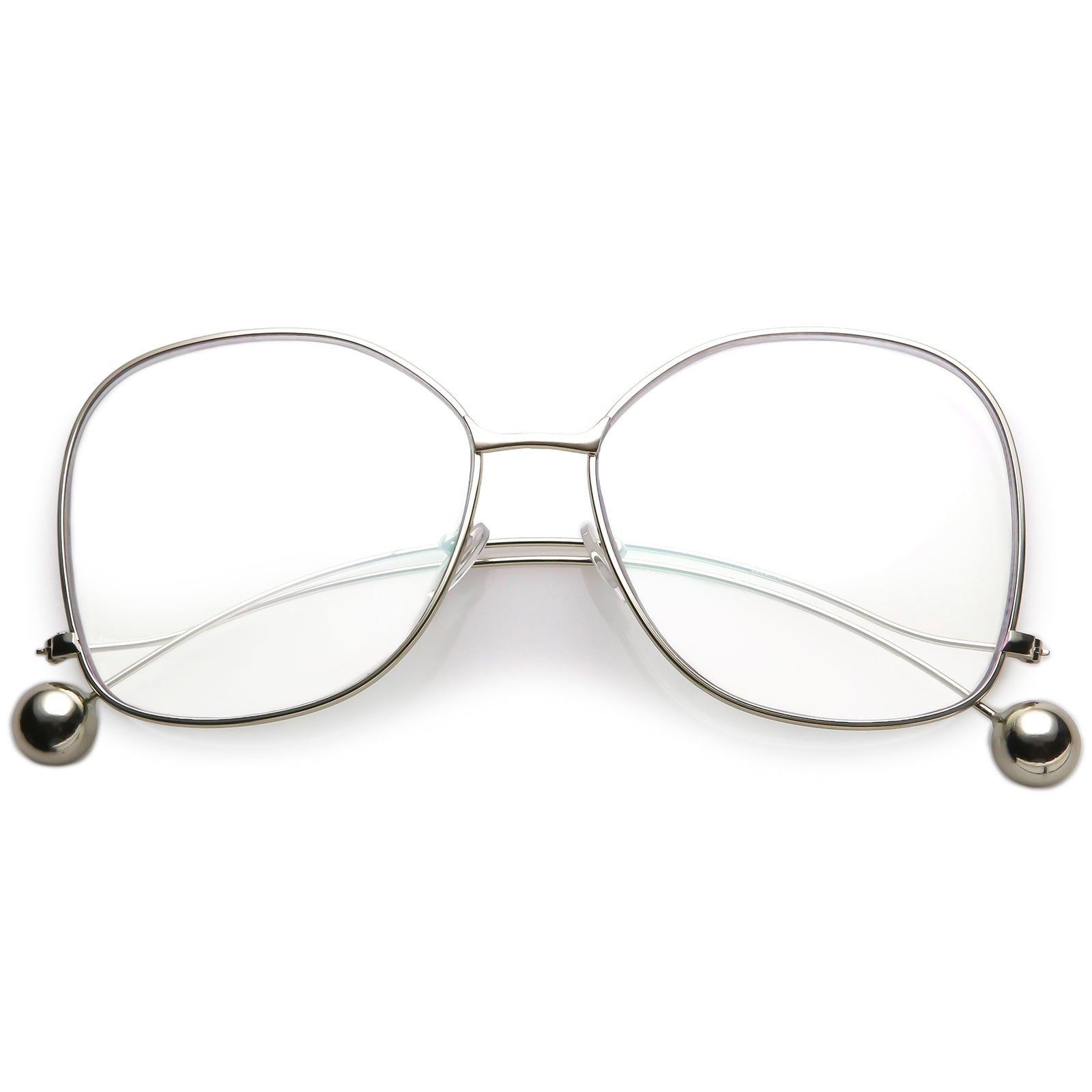 Oversize Butterfly Thin Curved Metal Arms Ball Accents Clear Flat Lens Glasses 63mm