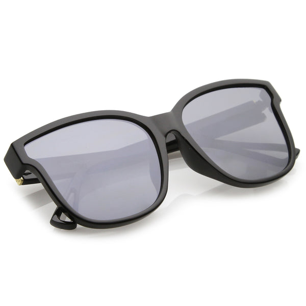 Women's Horn Rim Metal Accent Square Flat Lens Cat Eye Sunglasses 55mm ...