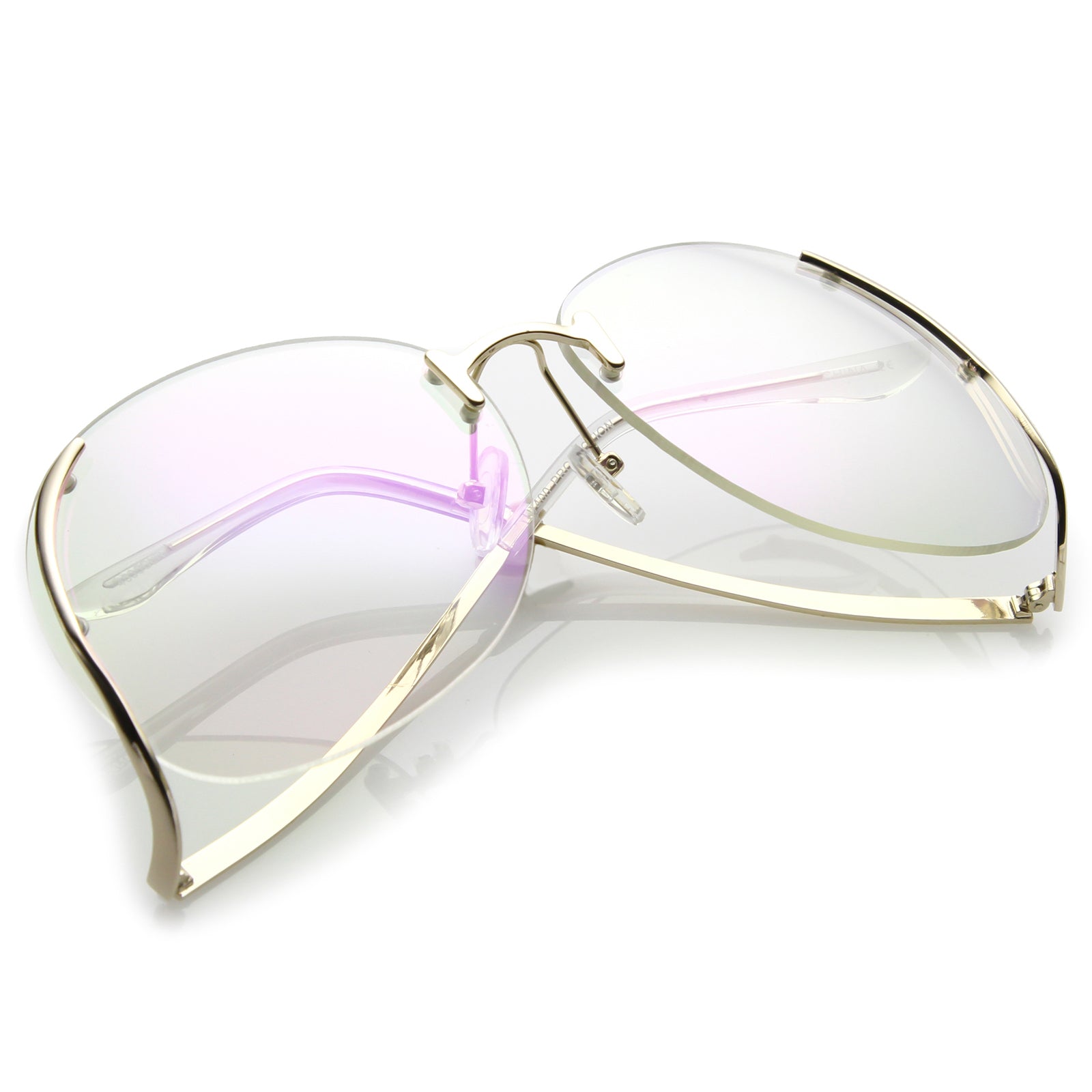 Fashion Oversized Round Sunglasses Women Metal Bar Rimless Clear Shades  Glasses