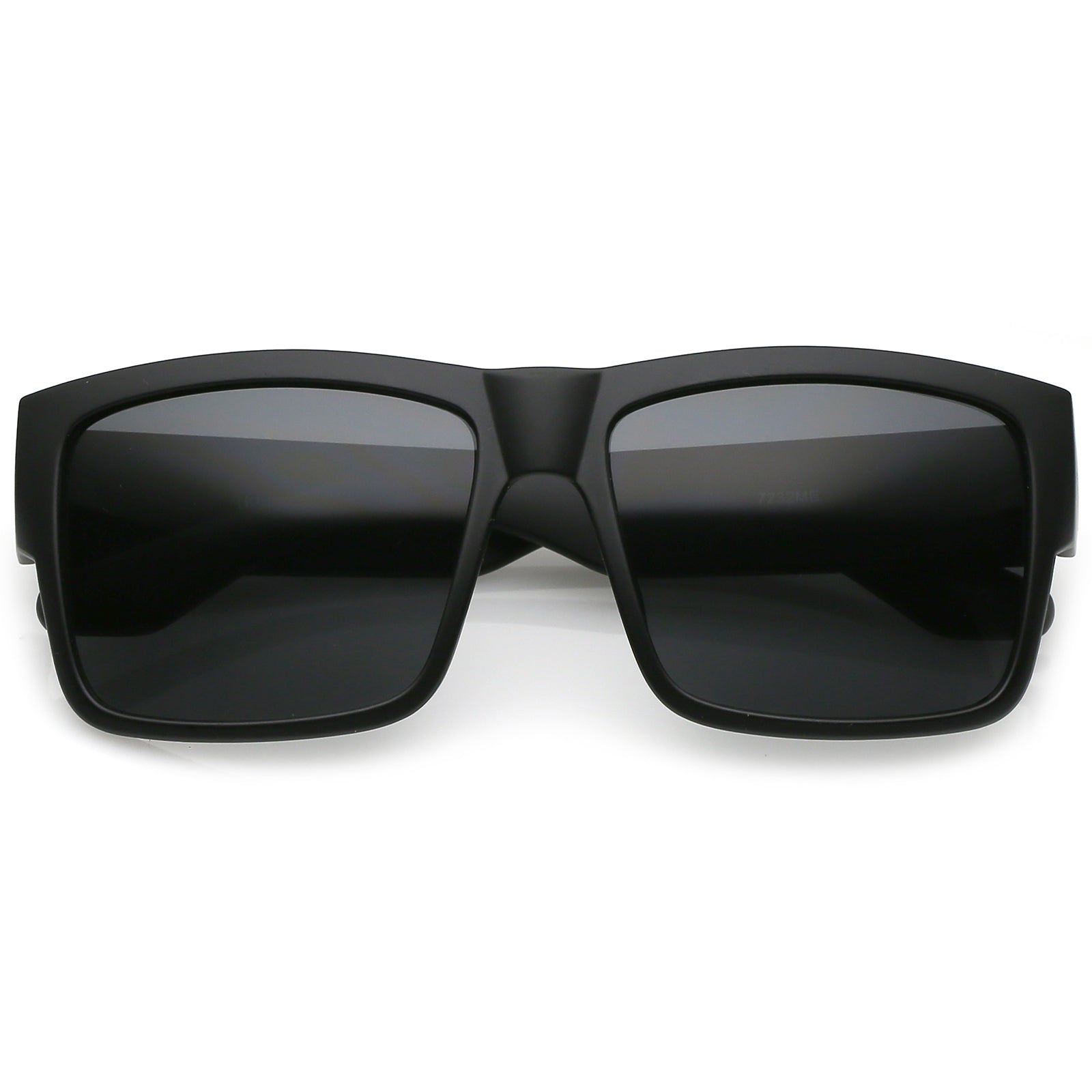 Large Wide Men Matte Square Retro Sunglasses Black Frame Color Mirror Dark  Lens