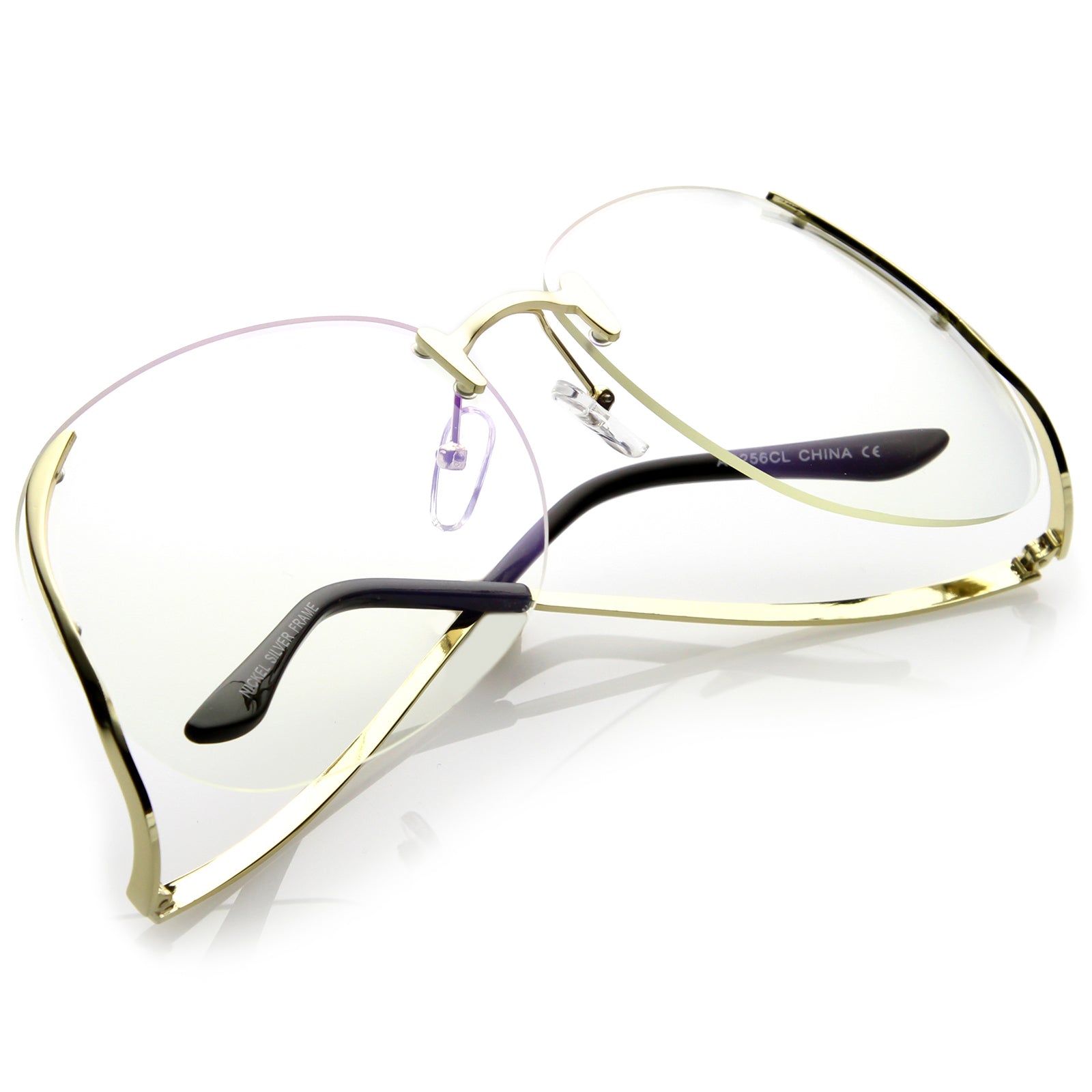 Women s Rimless Curved Metal Arms Round Clear Lens Oversize Eyeglasses sunglass.la