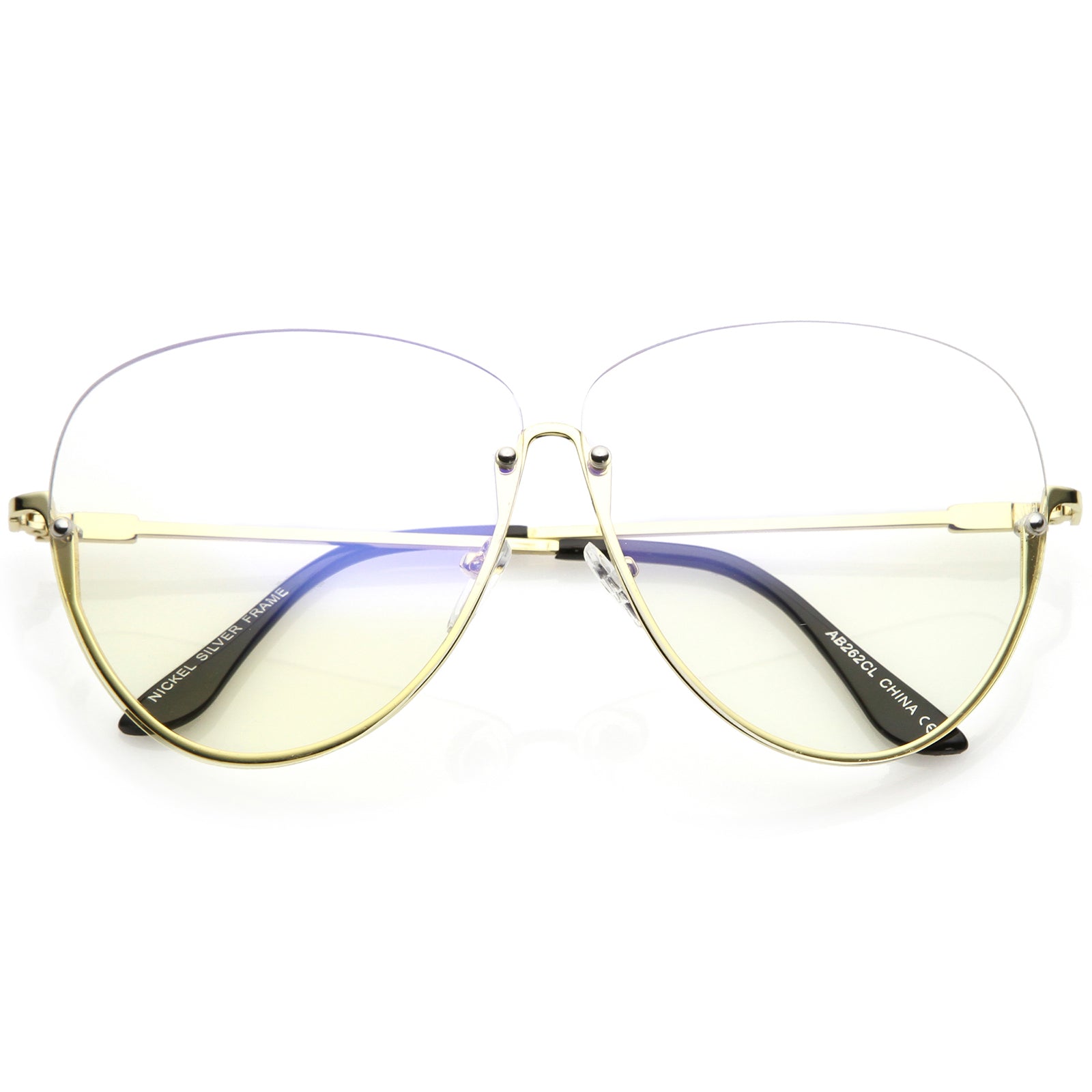 Oversize Semi Rimless Eye Glasses with Rivet Lens