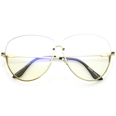 Oversize Semi Rimless Eye Glasses Rivet Details Clear Lens 64mm sunglass.la