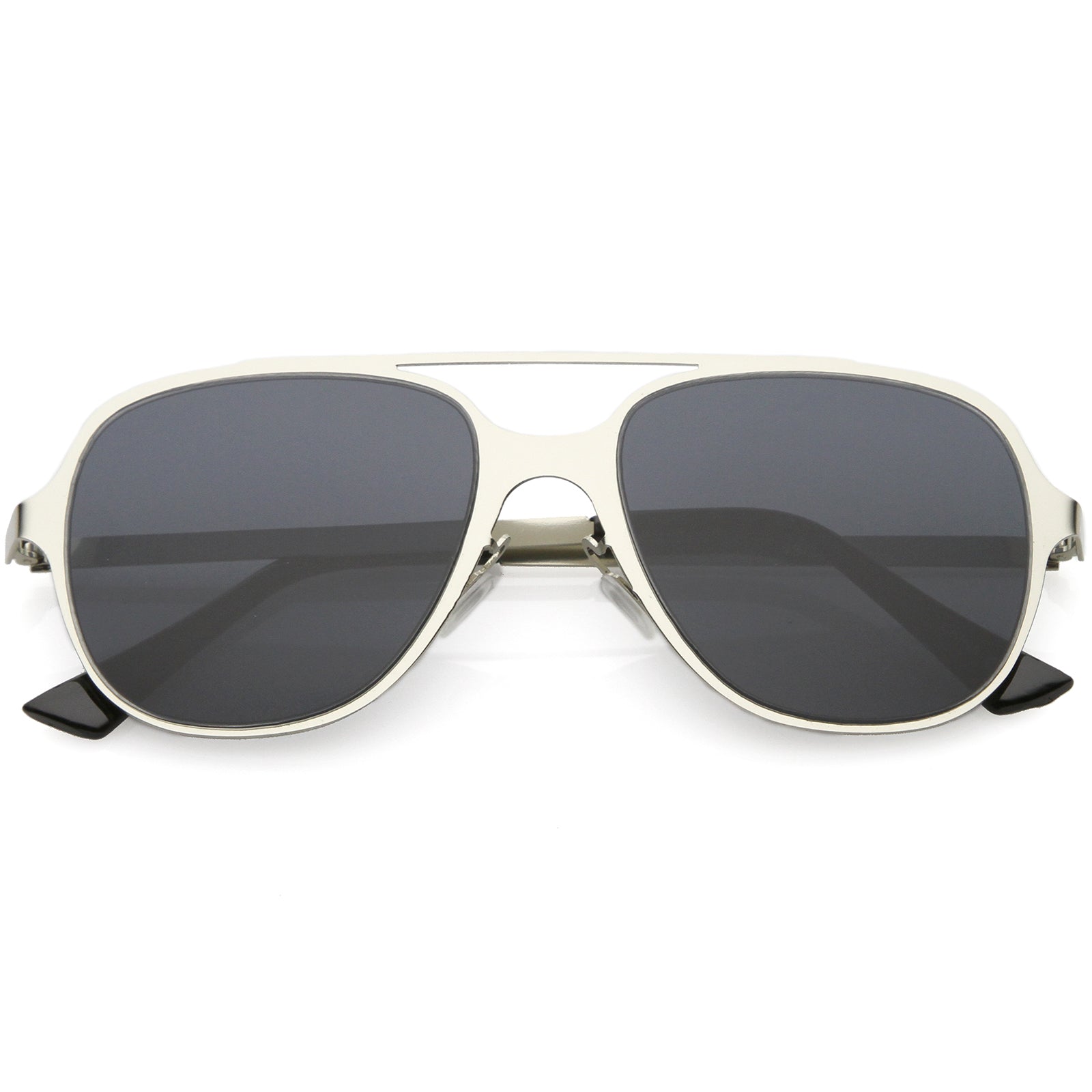 Sleek Metal Aviator Sunglasses With Double Crossbar Neutral Color Flat sunglass.la