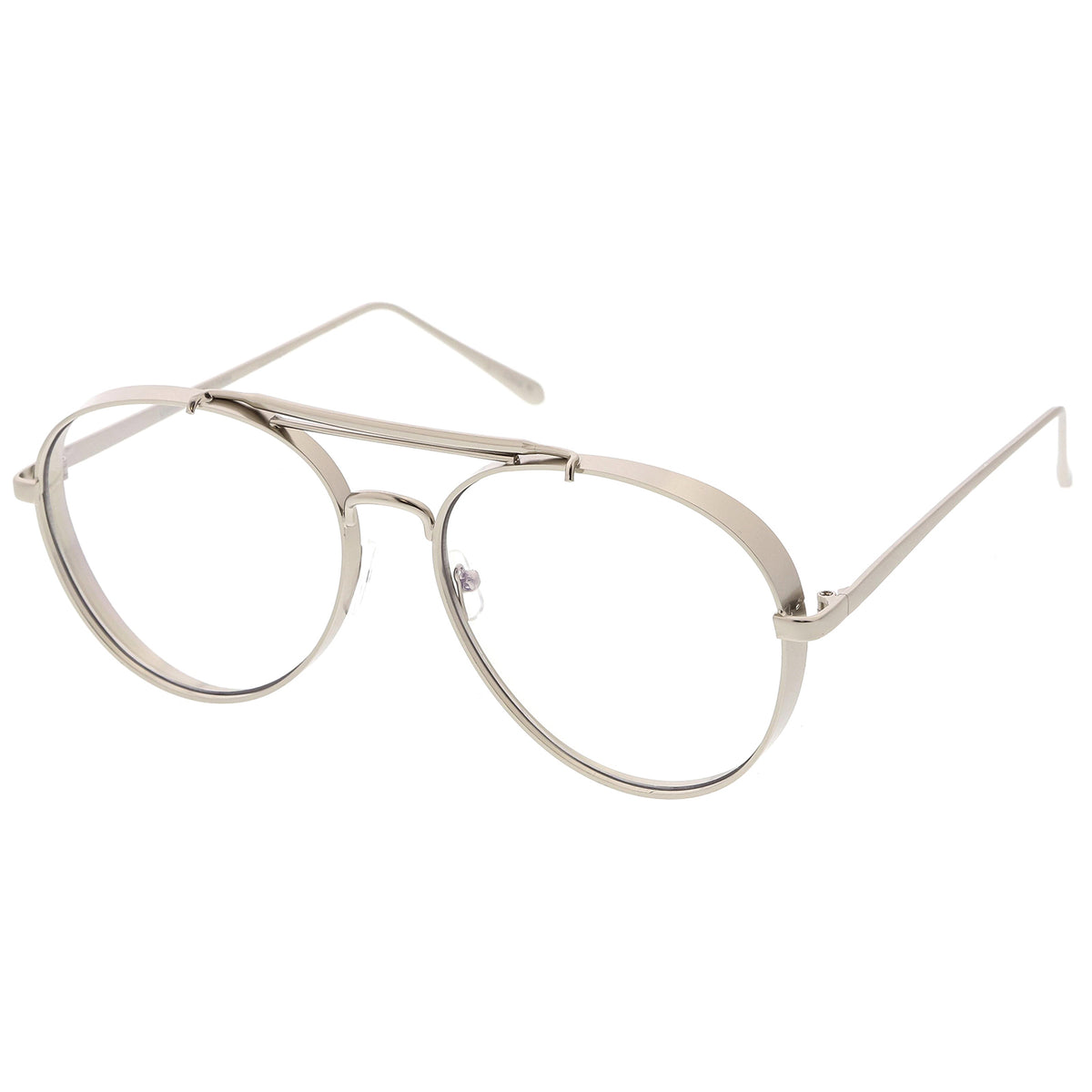 Oversize Metal Aviator Eyeglasses With Triple Crossbar Side Cover Clea ...