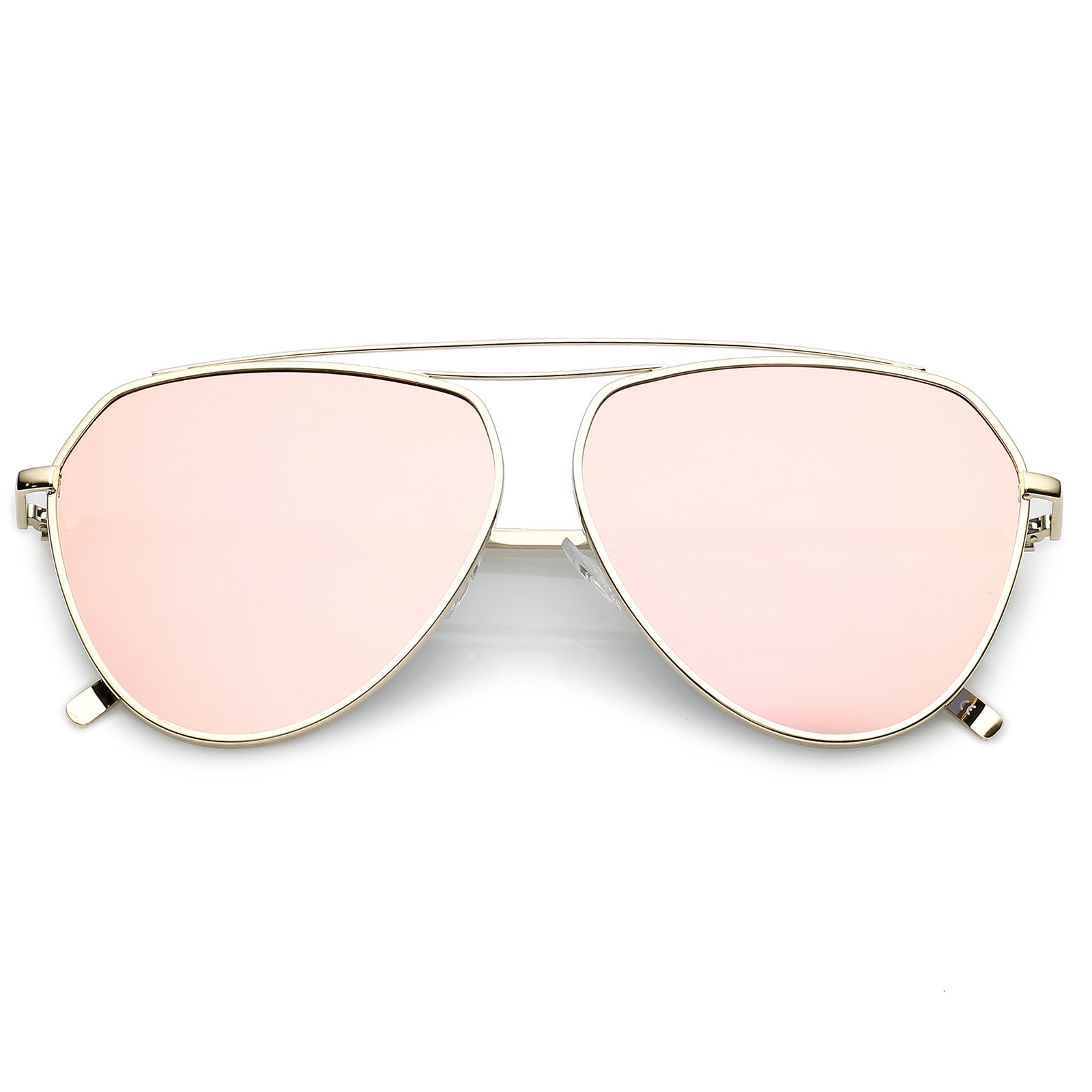 Oversize Metal Aviator Sunglasses Curved Crossbar Colored Mirror Flat