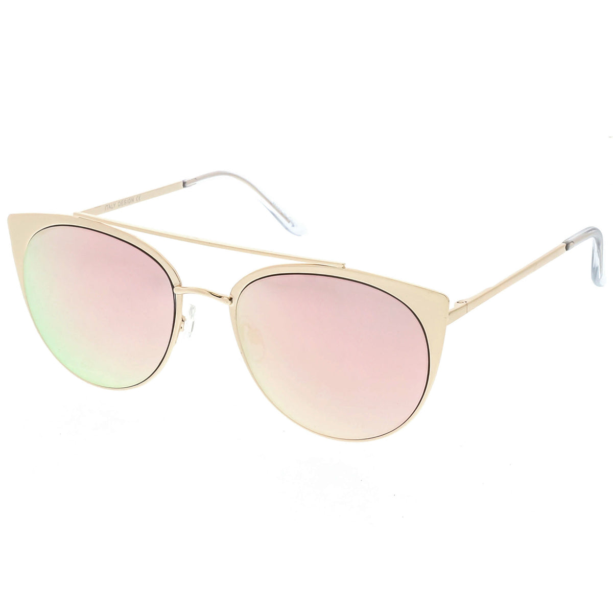 Premium Oversize Metal Cat Eye Sunglasses With Crossbar And Colored Mi