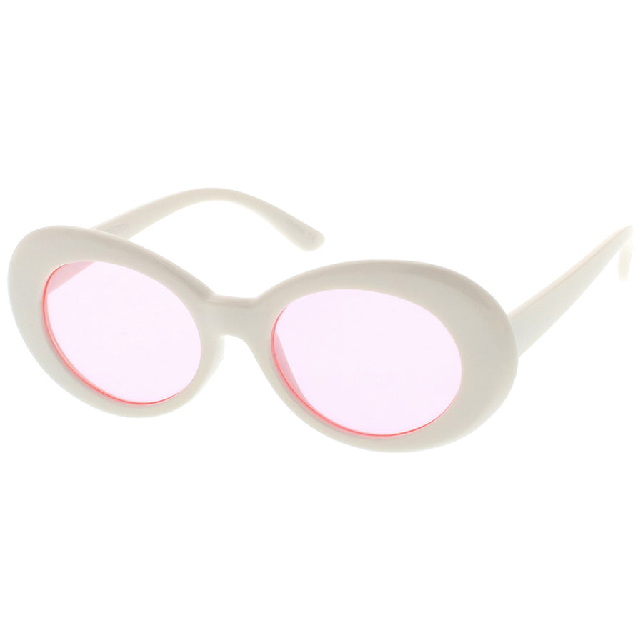 Retro White Oval Sunglasses With Tapered Arms Colored Round Lens  51mm