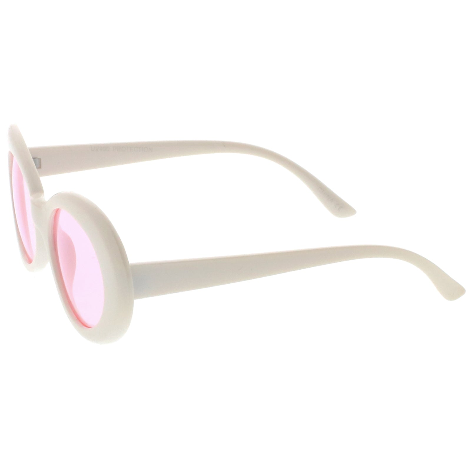 Retro White Oval Sunglasses With Tapered Arms Colored Round Lens 51mm