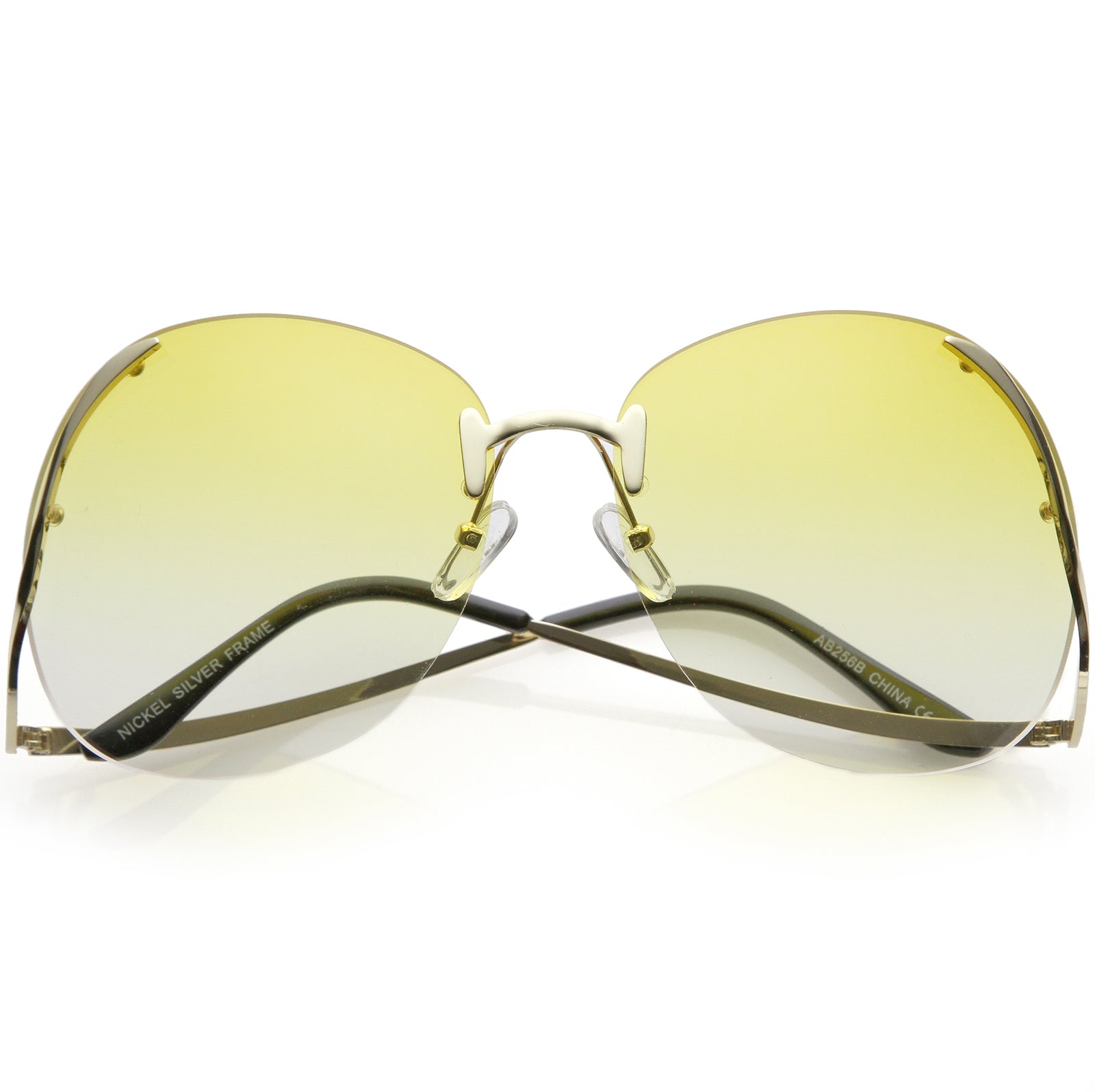 Oversize Gradient Sunglasses Women Rimless Square Big Frame Shield Sunglasses, Green Yellow Red