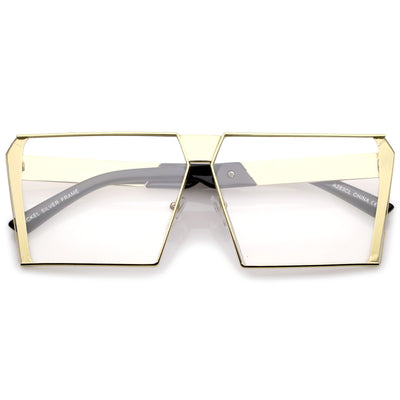 Oversize Modern Metal Square Eyeglasses Semi Rimless Flat Clear Lens 64mm