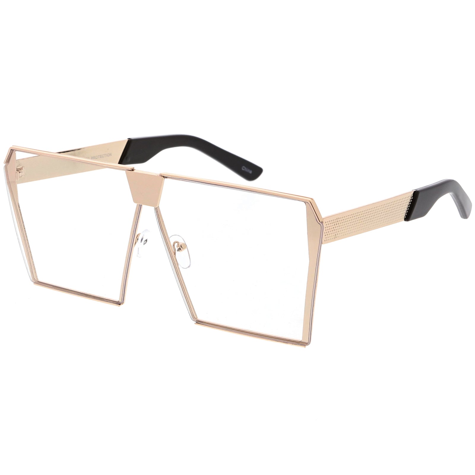 Modern Oversize Semi Rimless Square Eyeglasses With Clear Flat Lens 69mm