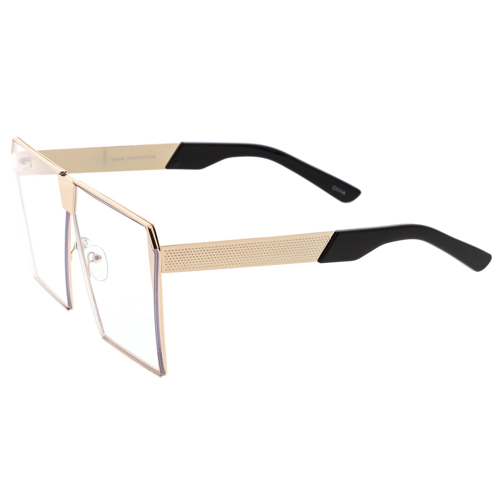 Modern Oversize Semi Rimless Square Eyeglasses With Clear Flat Lens 69mm