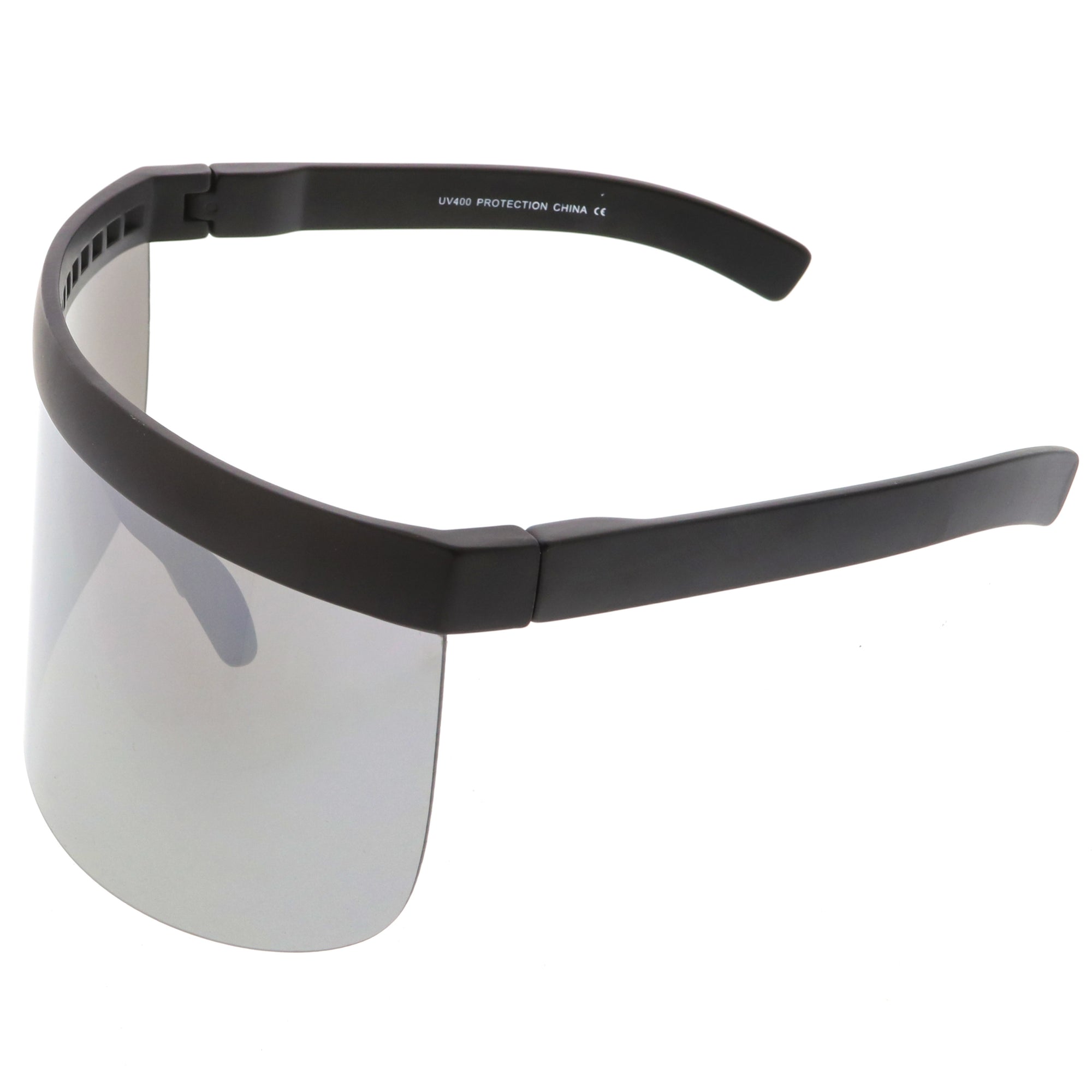 Futuristic Oversize Shield Visor Sunglasses Flat Top Mirrored Mono Len 