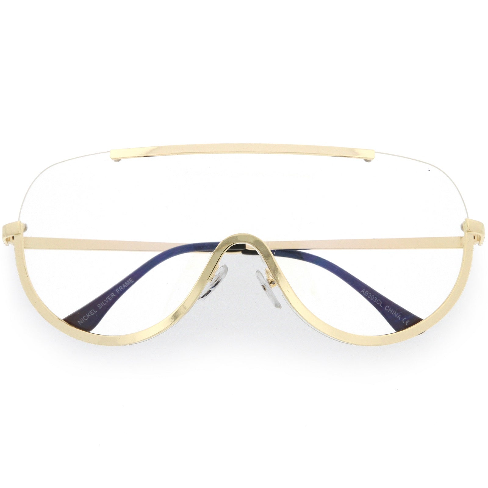Oversize Semi Rimless Shield Eyeglasses Metal Trim Clear Mono Lens 65mm