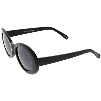 Solid Black Retro Thick Frame Rounded Cat Eye Sunglasses