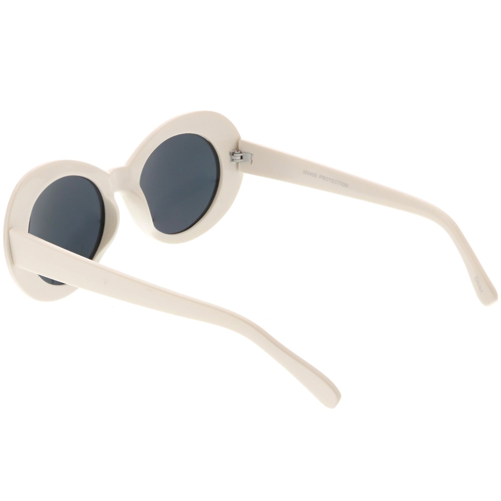 Large Retro Mod White Oval Sunglasses With Thick Frame Large Retro Mod White Oval Sunglasses With Thick Frame