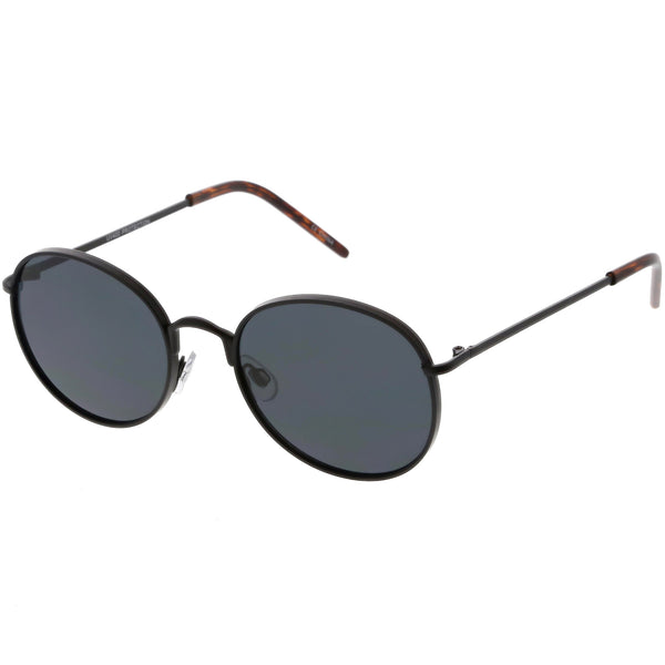 Modern Full Metal Round Sunglasses Neutral Colored Flat Lens 51mm