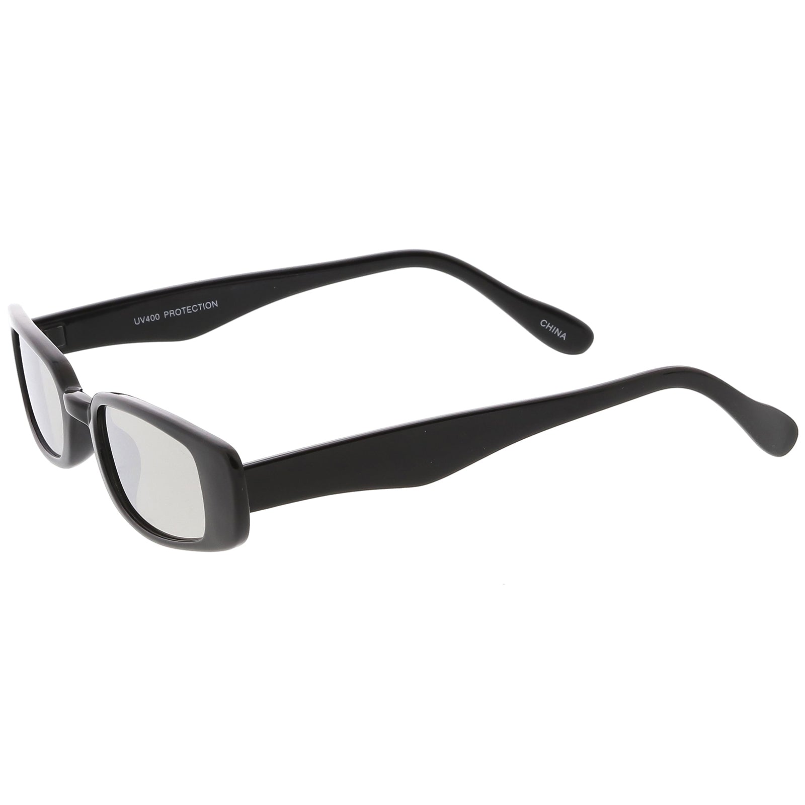 Retro 1990's Thin Rectangular Mirrored Lens Sunglasses White Magenta Mirror | zeroUV