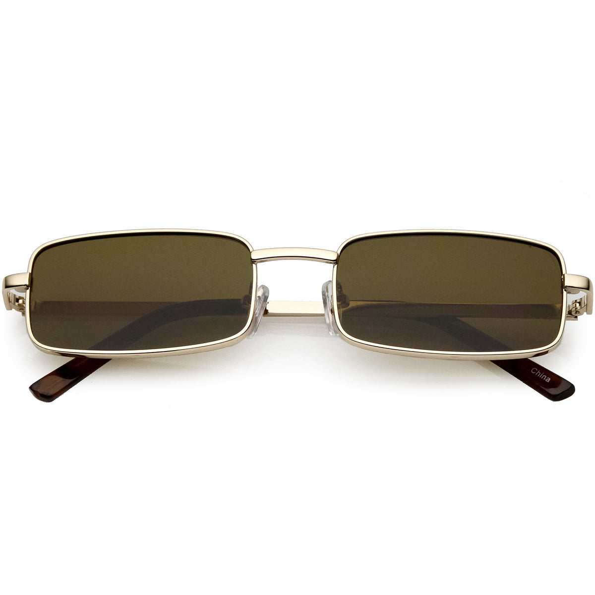Classic Small Metal Rectangle Sunglasses Neutral Colored Flat Lens 54m Sunglassla 