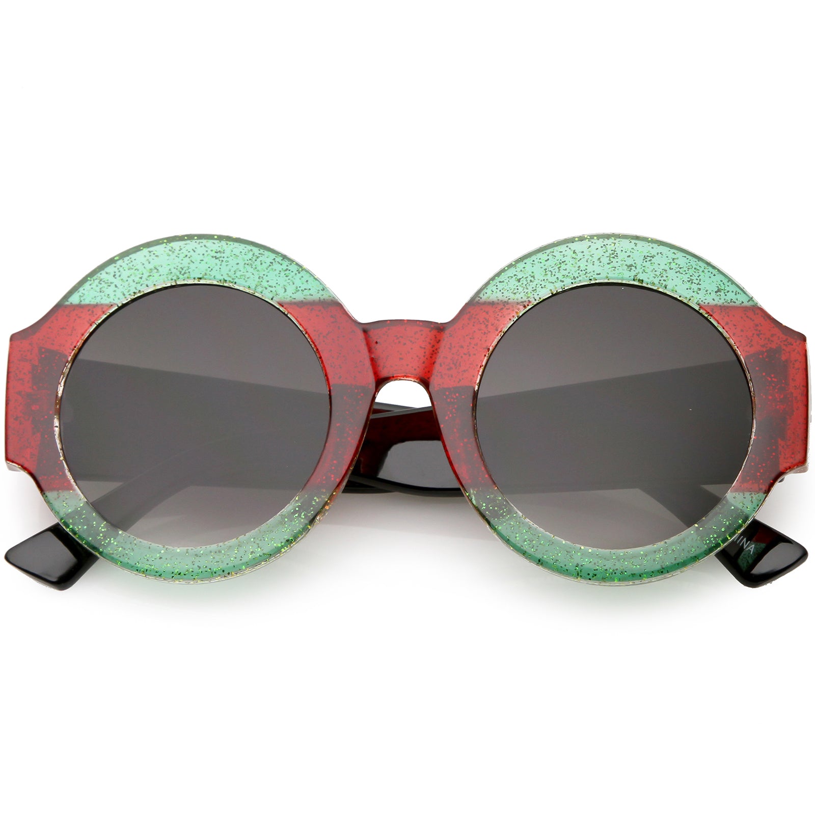 Oversize Glitter Two Toned Round Sunglasses Wide Arms Circle Lens 49mm sunglass.la