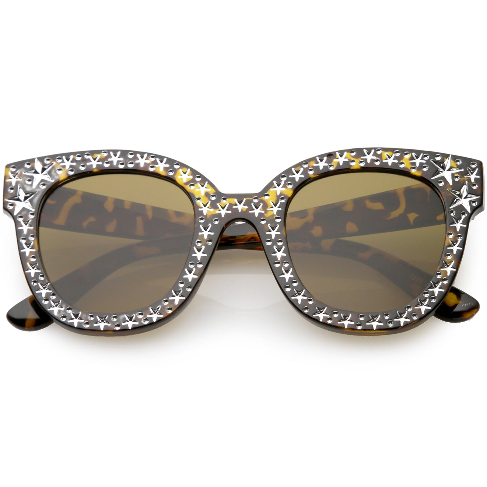 Oversize Star Accent Details Cat Eye Sunglasses Wide Arms Square Lens sunglass.la