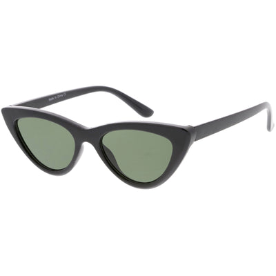 Retro 90's Trendy Pastel Thin Oval Cat Eye Sunglasses, Black Smoke | zeroUV