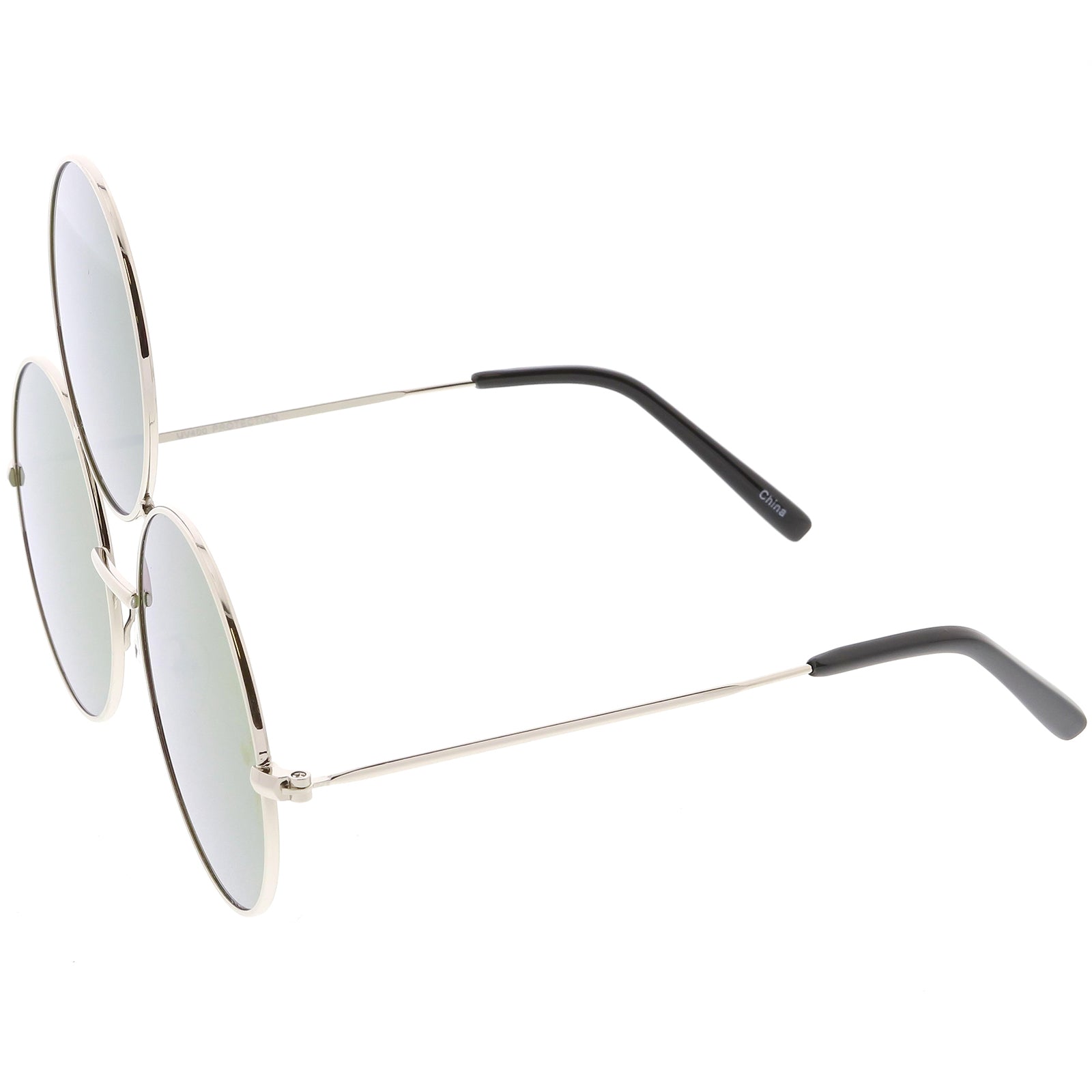 Novelty Oversize Round Triple Circle Color Tone Sunglasses Silver Purple Mirror | zeroUV