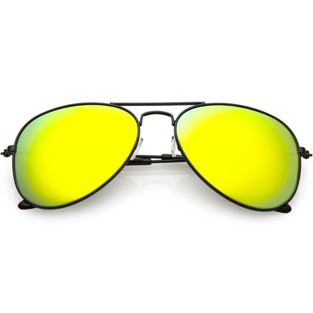 Classic Black Aviator Sunglasses For Women Men Mirrored Lens 57mm