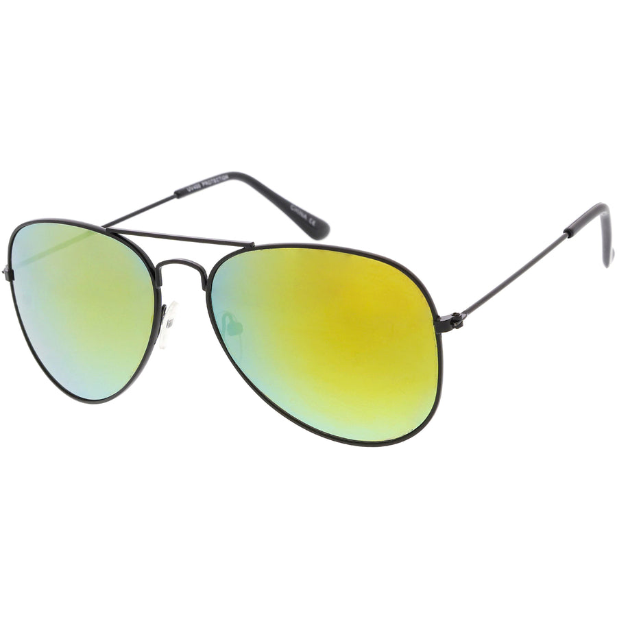 Classic Black Aviator Sunglasses For Women Men Mirrored Lens 57mm