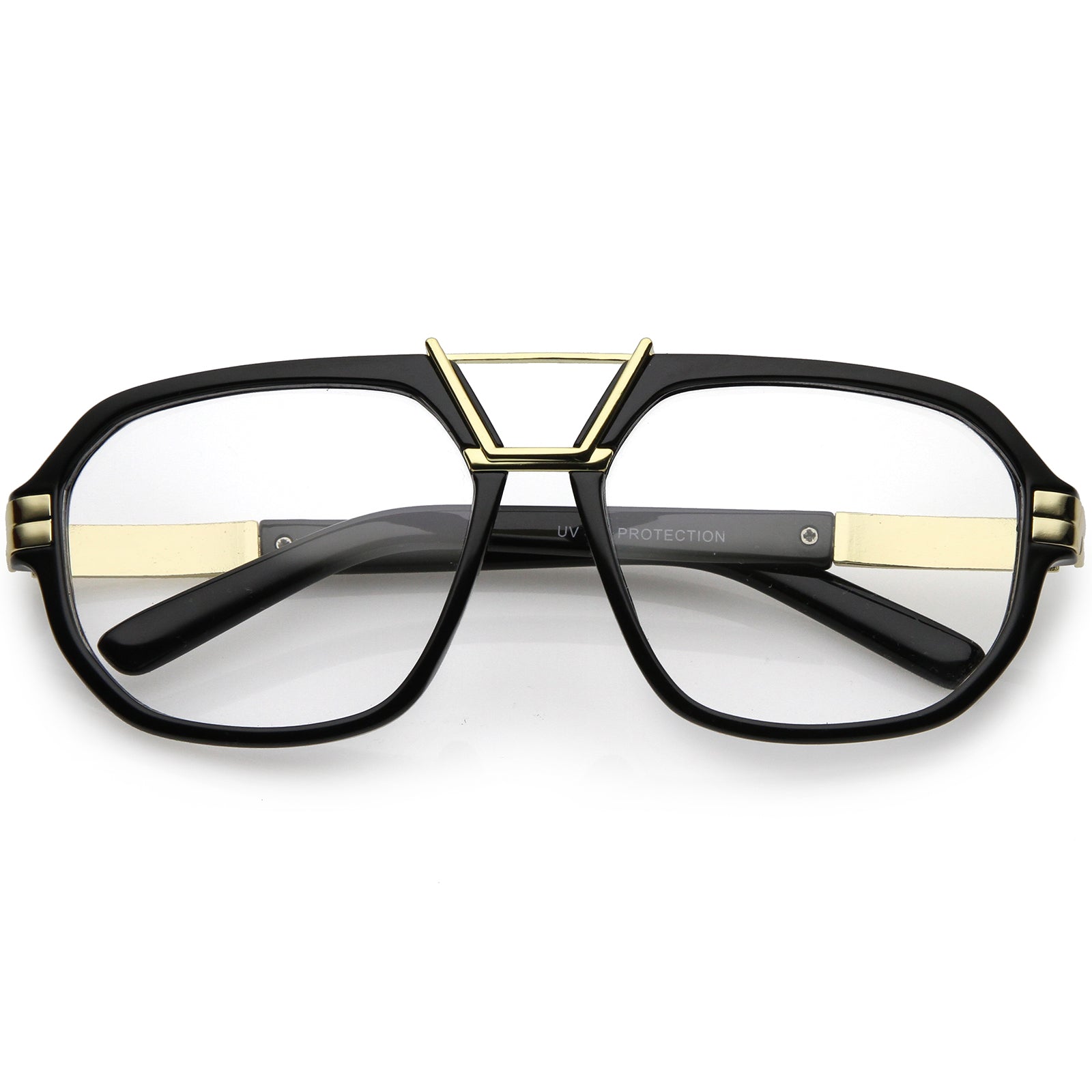 Gold Metal Bar Accent Thick Frame Clear Lens Anti Blue Light