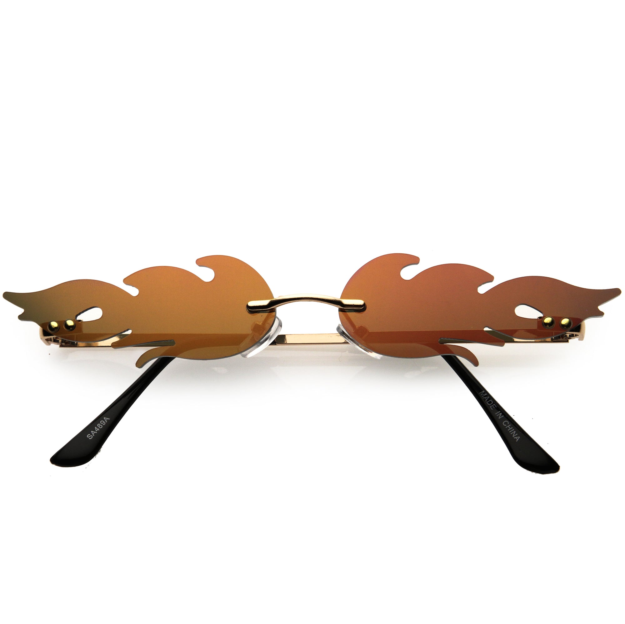 Bold Fire Flaming Shape Mirrored Lens Rimless Flames Sunglasses 