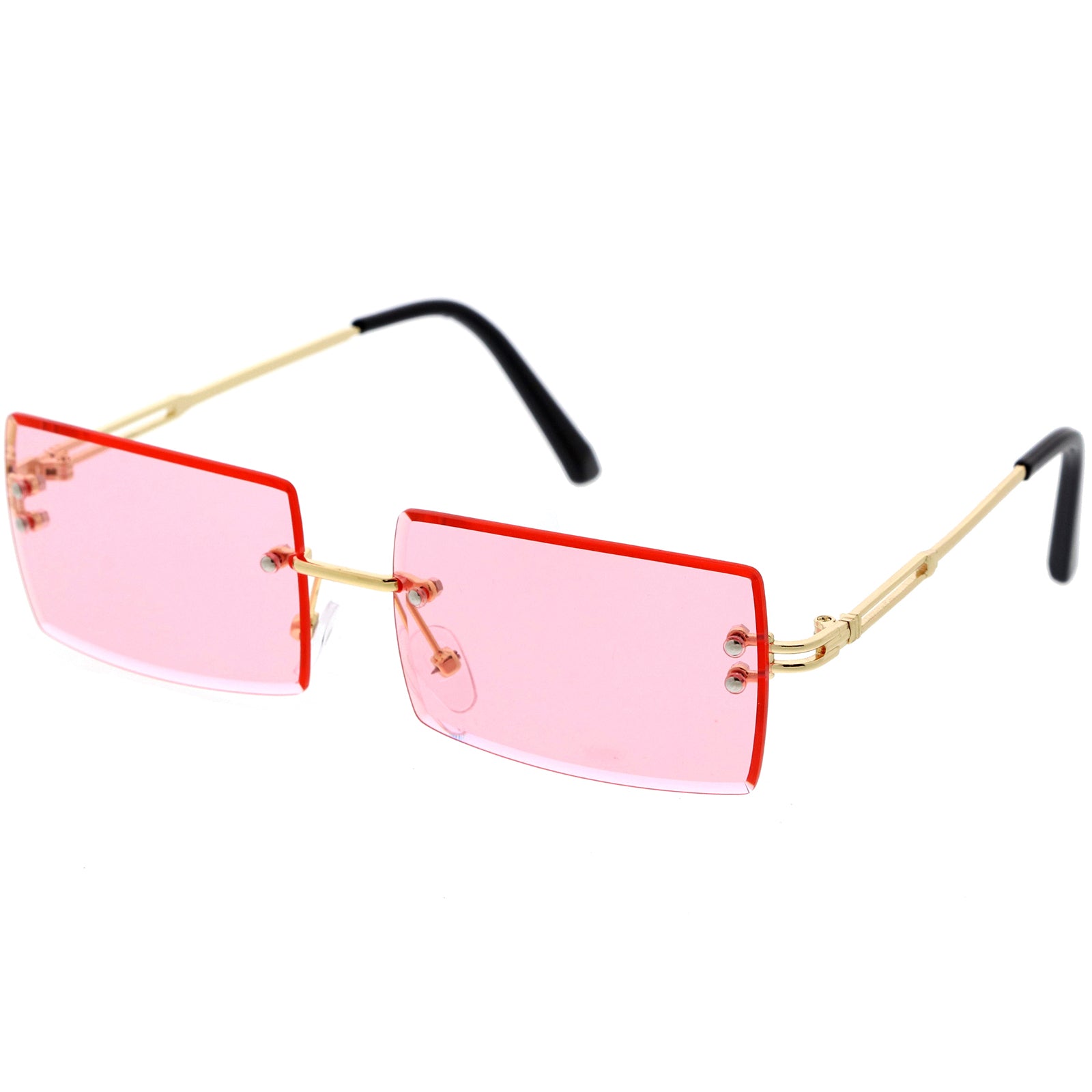 Luxe 90s Inspired Full Rimless Metal Accent Medium Square Sunglasses D108, Gold / Amber | zeroUV