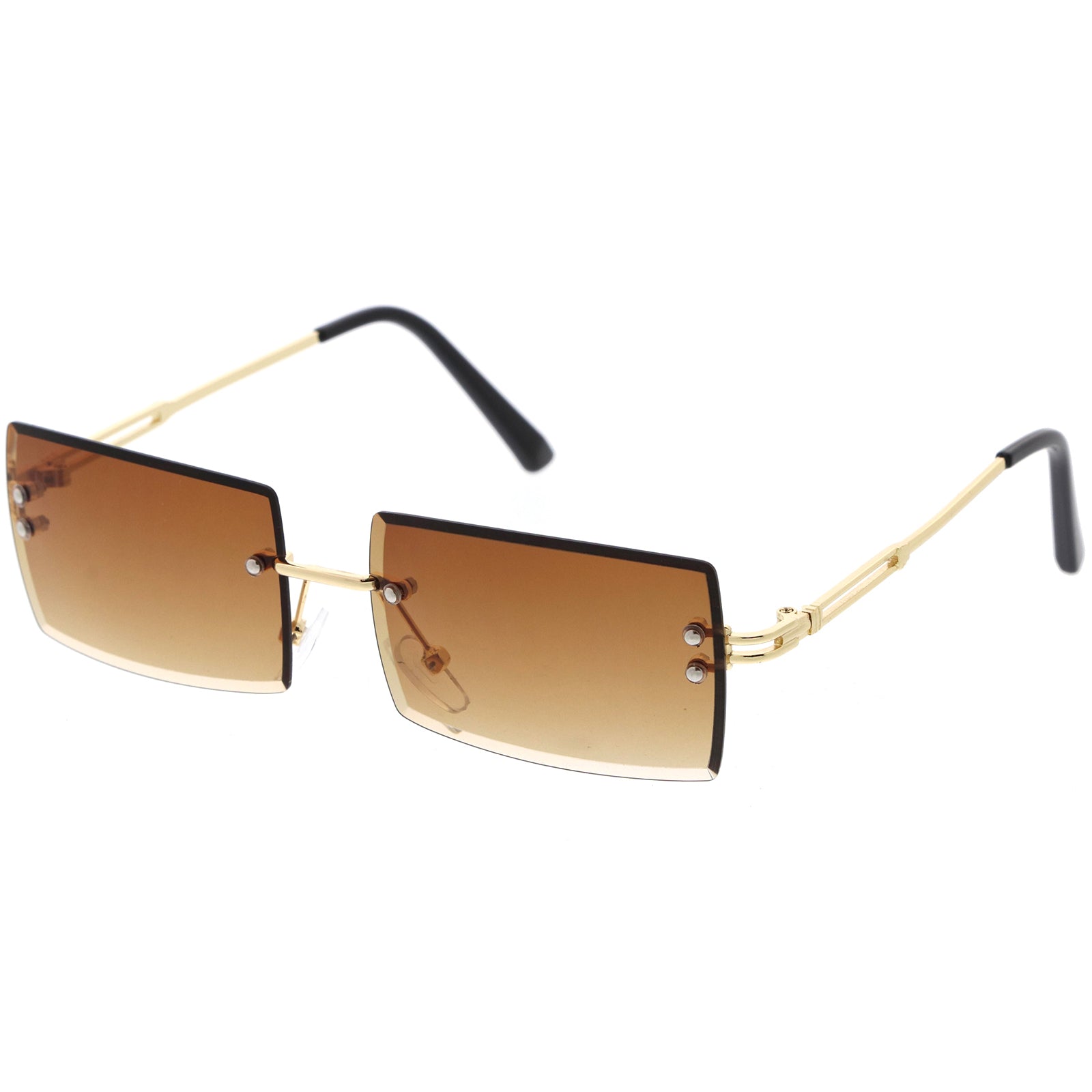 Brown Rimless Square Visor Sunglasses