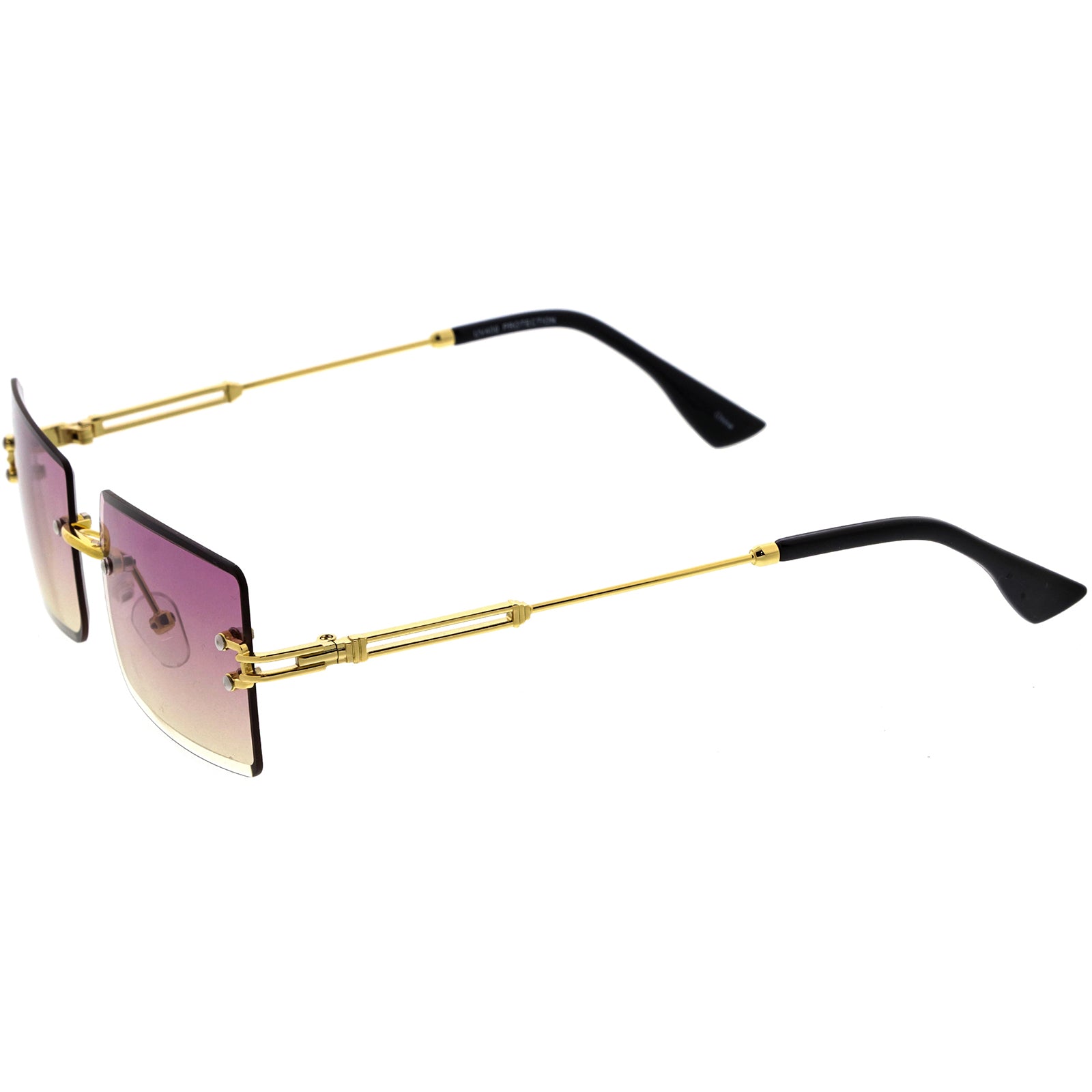 Luxe 90s Inspired Full Rimless Metal Accent Medium Square Sunglasses D108, Gold / Amber | zeroUV