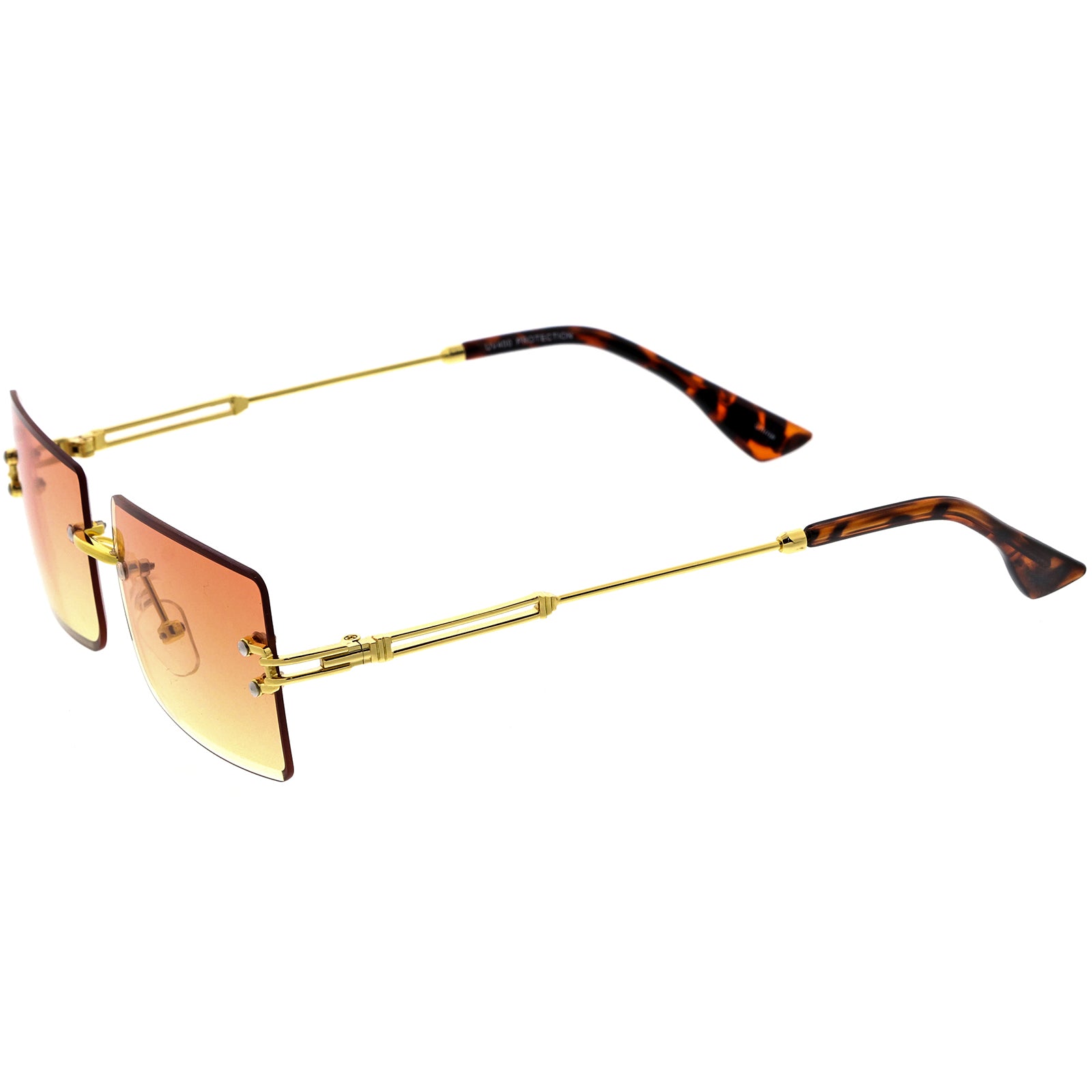 Luxe 90s Inspired Full Rimless Metal Accent Medium Square Sunglasses D108, Gold / Amber | zeroUV